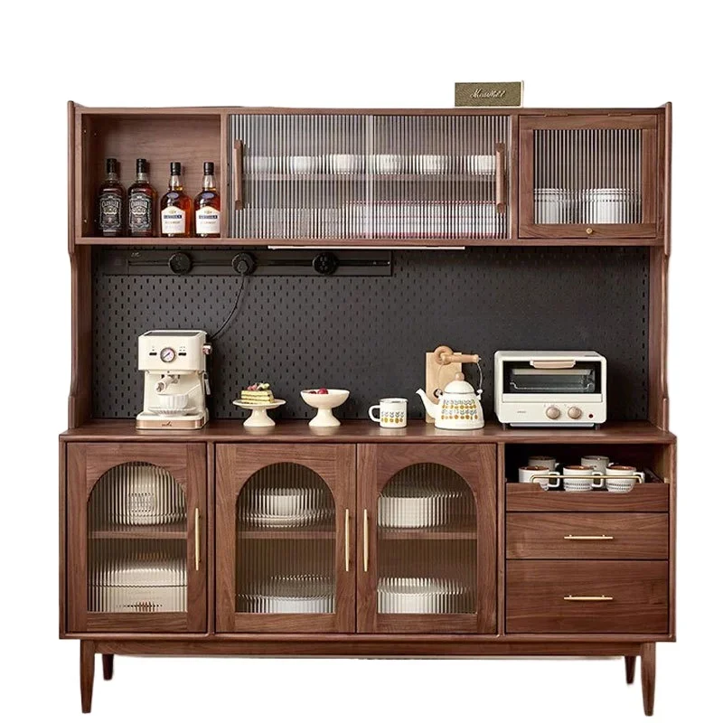 North American black walnut side cabinet with power slide rail Japanese style all solid wood wall integrated cupboard