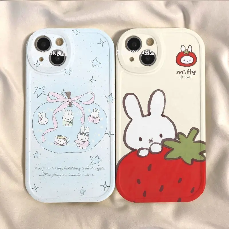 

New Kawaii Miffy Strawberry Rabbit Painted Anti Drop Full Pack Phone Case for iPhone16 15 14 13 12 11 Pro Max