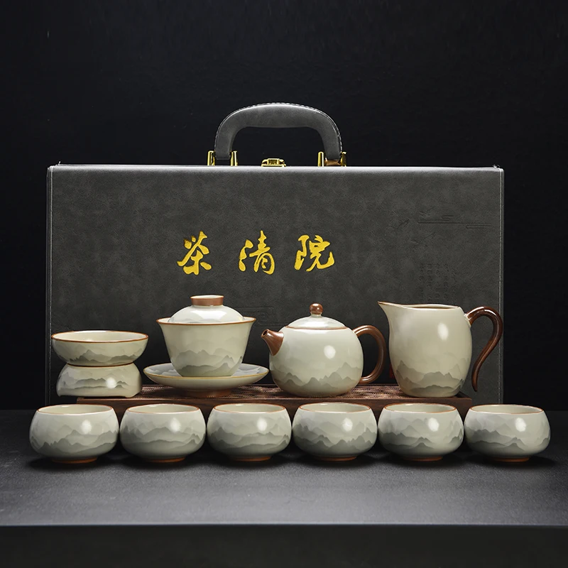 

Luxury Ru Kiln Kung Fu Tea Set Premium Porcelain Tea Maker with Xishi Pot and Cup for Business Gifts