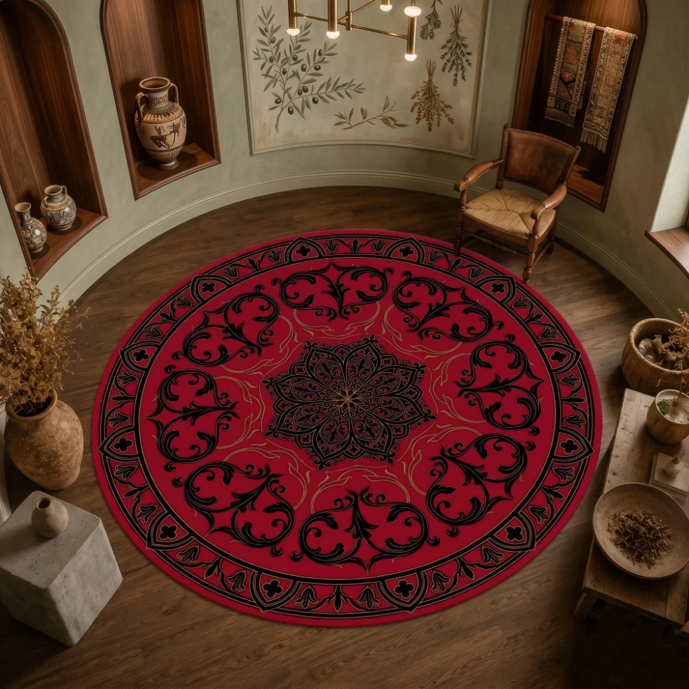Antique Occult Giant Spider Web Moon Skull Floral graphics Circle Rug,Living Room,Game Room,Bedroom Washable Rug Giftbox