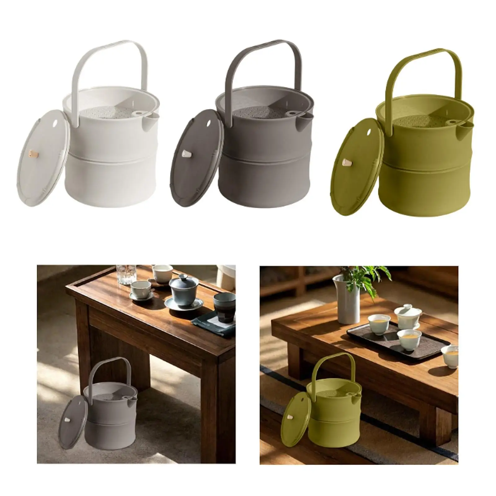 Tea Residue Filter Bucket Sturdy PP Round Waste Basket with Handle for Loose Tea Brewing and Wastewater