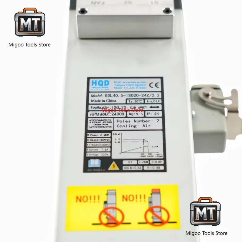 

HQD GDL40.5-ISO20-24Z/2.2 2.2KW 220V 24000rpm Inverter Air Cooling ATC Spindle Motor for Diy Home Cnc Machine