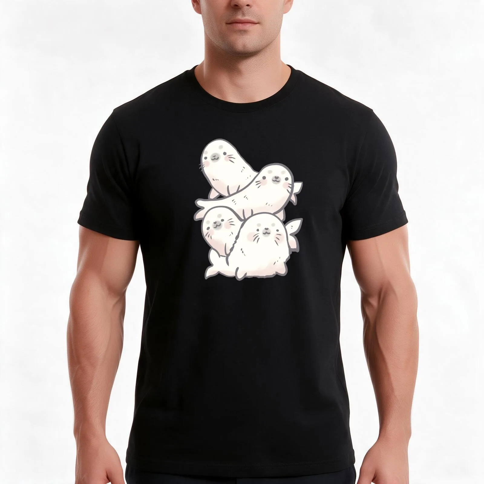 Baby seal stack T-Shirt Summer Casual Cotton Tee Oversized Streetwear Tops Vintage Graphic Print Loose Fit Short Sleeve