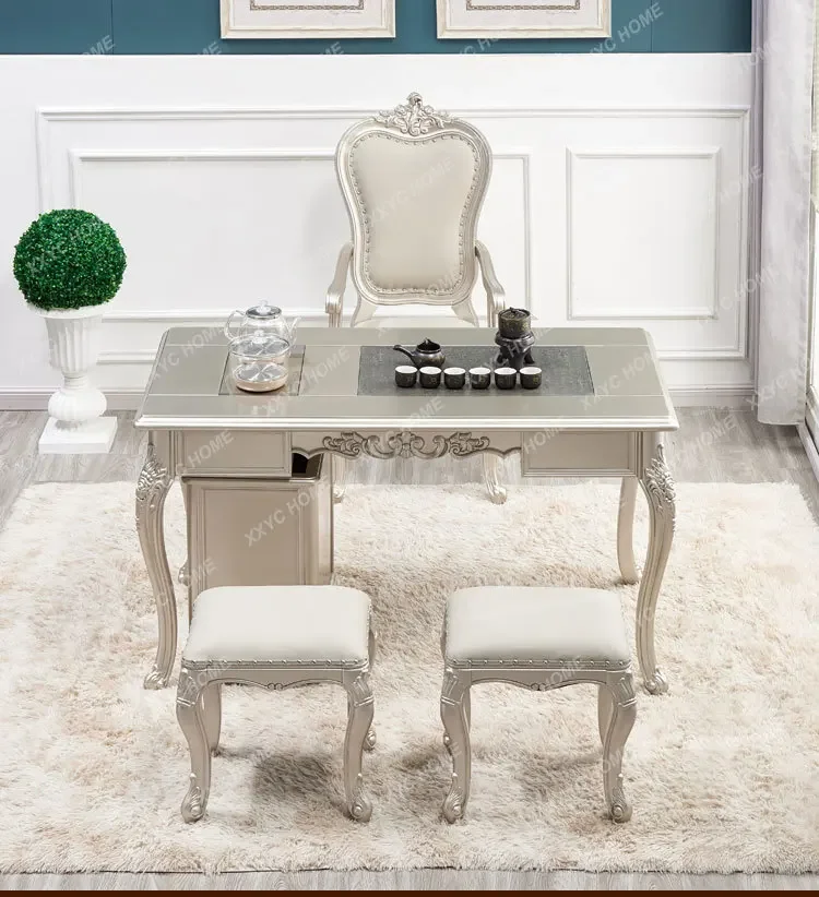 A  American tea table champagne silver tea table one body living room home balcony solid wood tea table