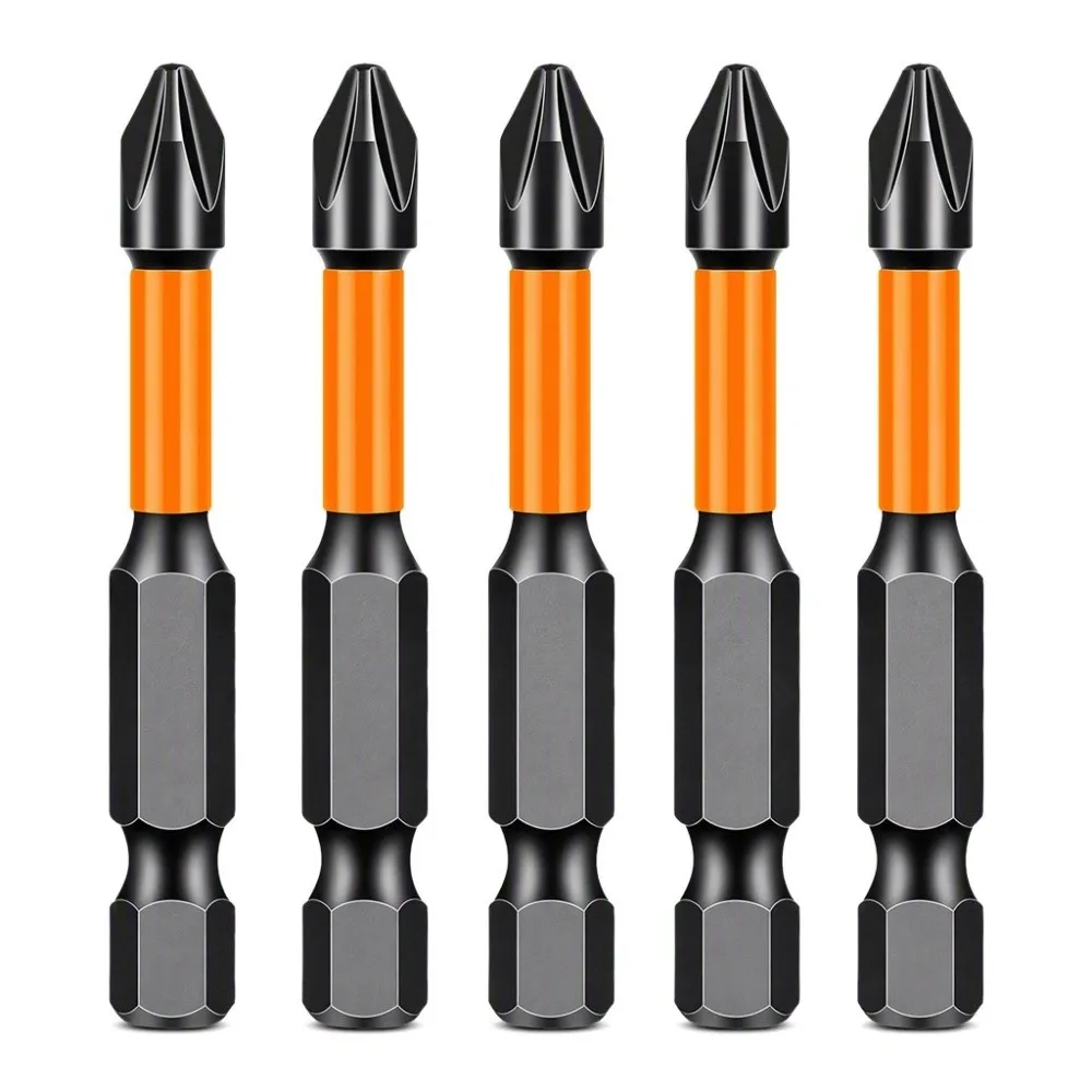 5pcs S2 Alloy Steel Cross Screwdriver Bits Anti-Slip Design 1/4