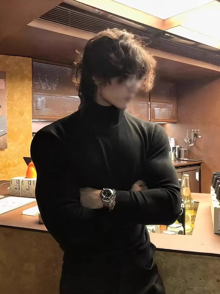 

Bla Men's Long Sve Mid-Ne f-High Collar Thermal T-irt CleanFit Fitn Inner Wear Sweatirt Polyester Fiber Spri...