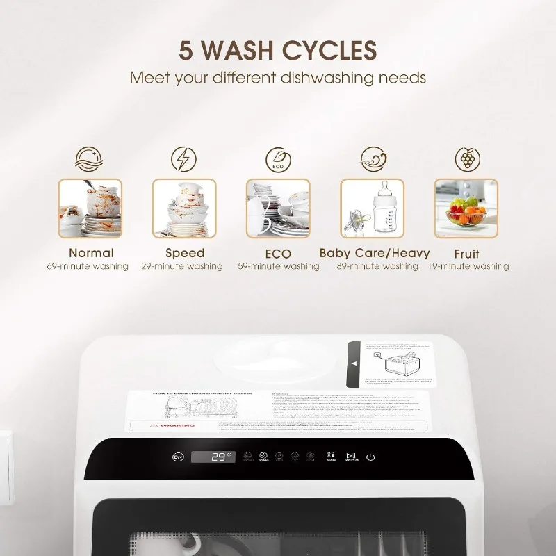 Portable Countertop Dishwashers, with 5 L Built-in Water Tank & Inlet Hose,5 Washing Programs,Baby Care,Air-Dry Function