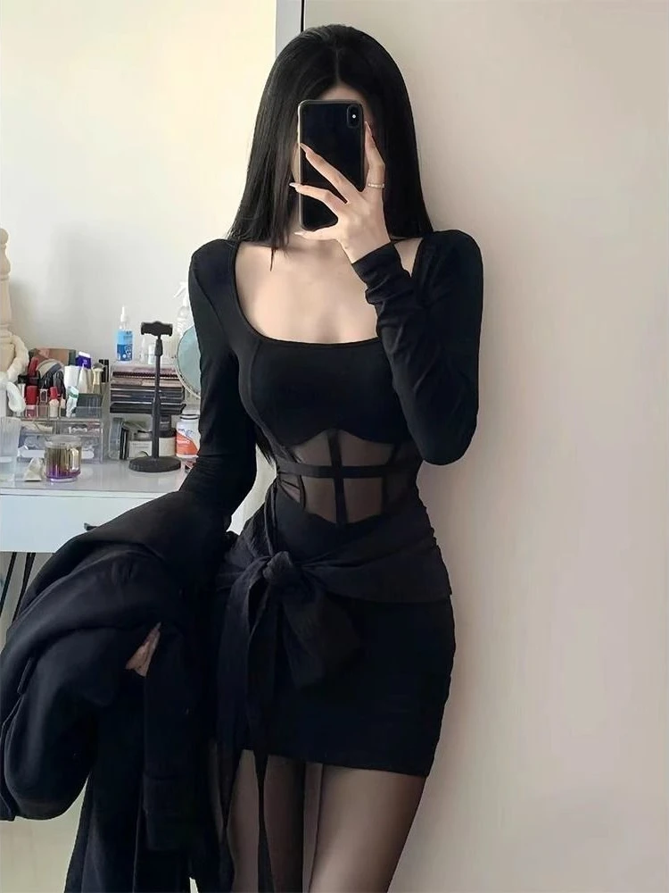 Sukienka damska w stylu koreańskim stylowa Mini Vestidos tunika wiosenno-jesienna Ins popularna linia A z długim rękawem odzież klubowa na wszystkie mecze Harajuku miękka