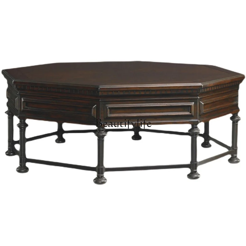

American European living room solid wood polygon tea table octagonal coffee low table customization