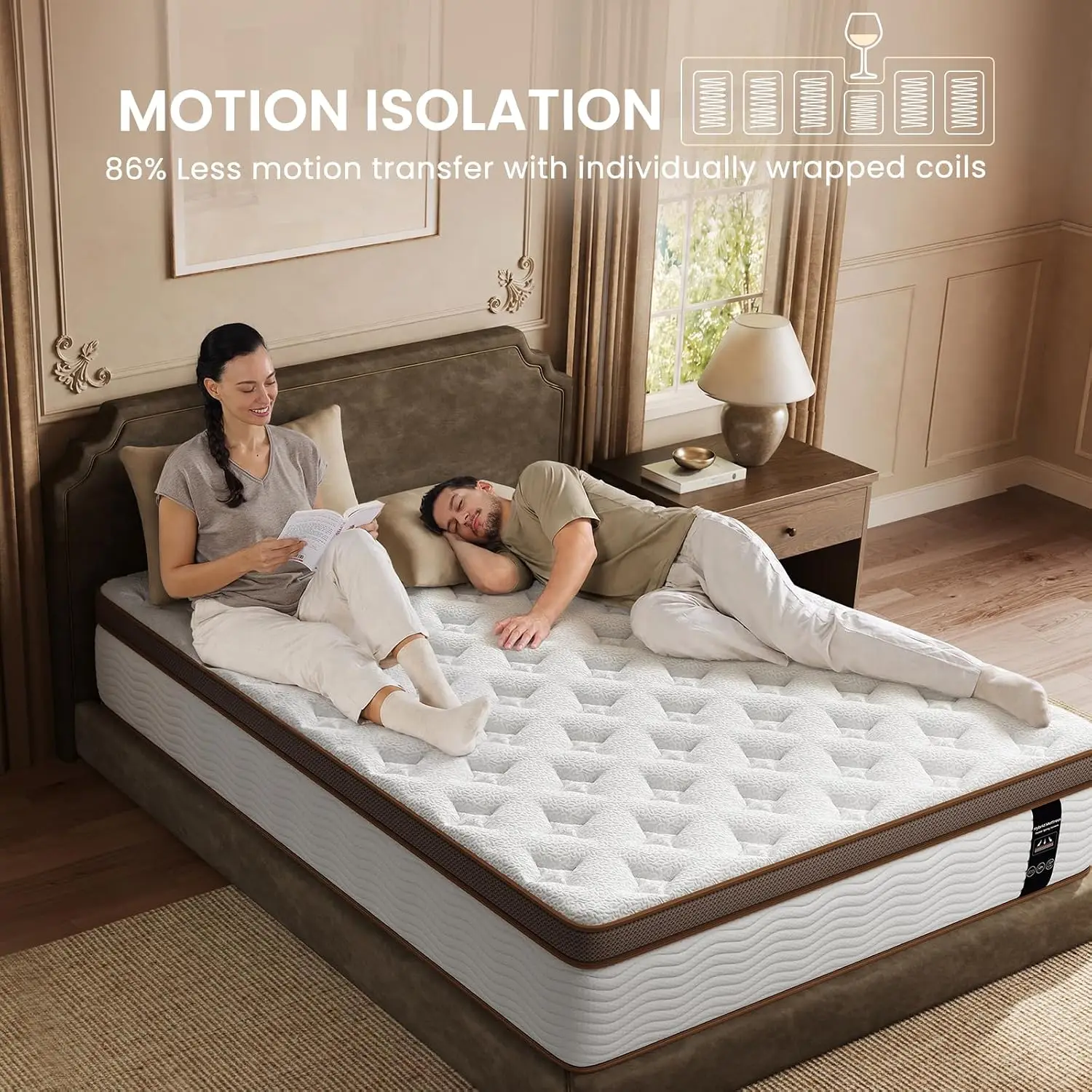 Hybrid Mattress Queen 13 Inch - Zero Motion Transfer with Precision Pocket Springs - Firm Orthopedic Lumbar Hip,Customized