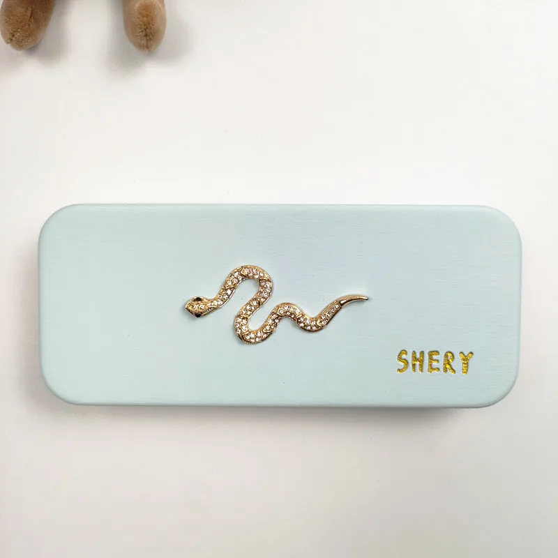 Set with diamonds Snake pattern Women Steel Leather Portable Hard Reading Glasses Box Eyeglass Case Spectacle Cases Girl Gift