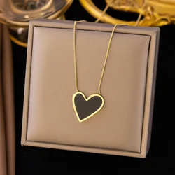 Stainless Steel Big Black Love Heart Pendant Necklace For Women Girl Fashion Choker Non-fading Jewelry Valentine's Day Gift New