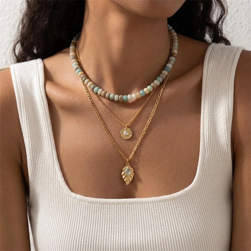 Beaded Gemstone Necklaces for Women Bohemian Colored Choker Natural Stone Bead Summer Beach Handmade Jewelry Necklace