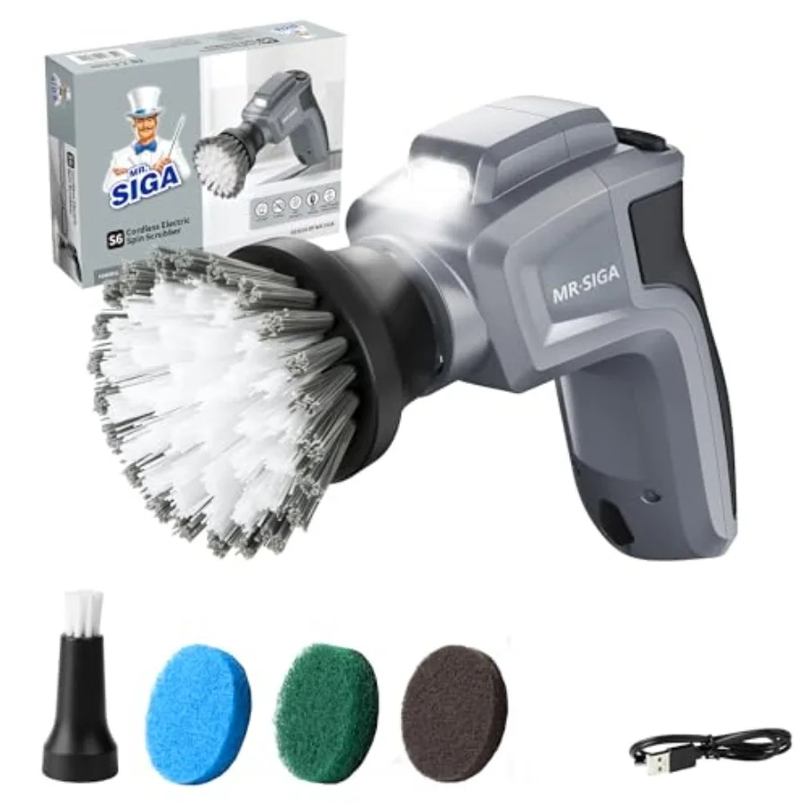 Electric Spin Scrubber for Kitchen and Bathroom Cleaning Waterproof Rechargeable Cordless Spin Scrubber with 5 Replaceable Clea