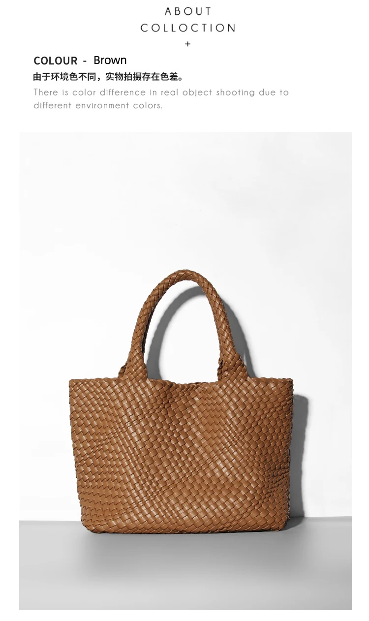 Große Kapazität Designer Stricken Mode PU Leder Damen Umhängetasche Handtaschen für Strand Reise Single-Shoulder Damen Tasche – Detail 9