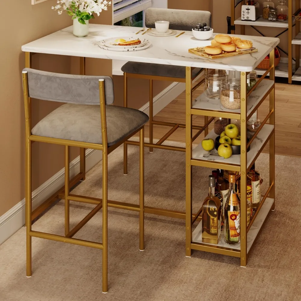 

Dining Table Set for 2, Counter Height Kitchen Table and Chairs, Bar Table Set with 2 Velvet Bar Stools, 3 Piece Dining Room Ta