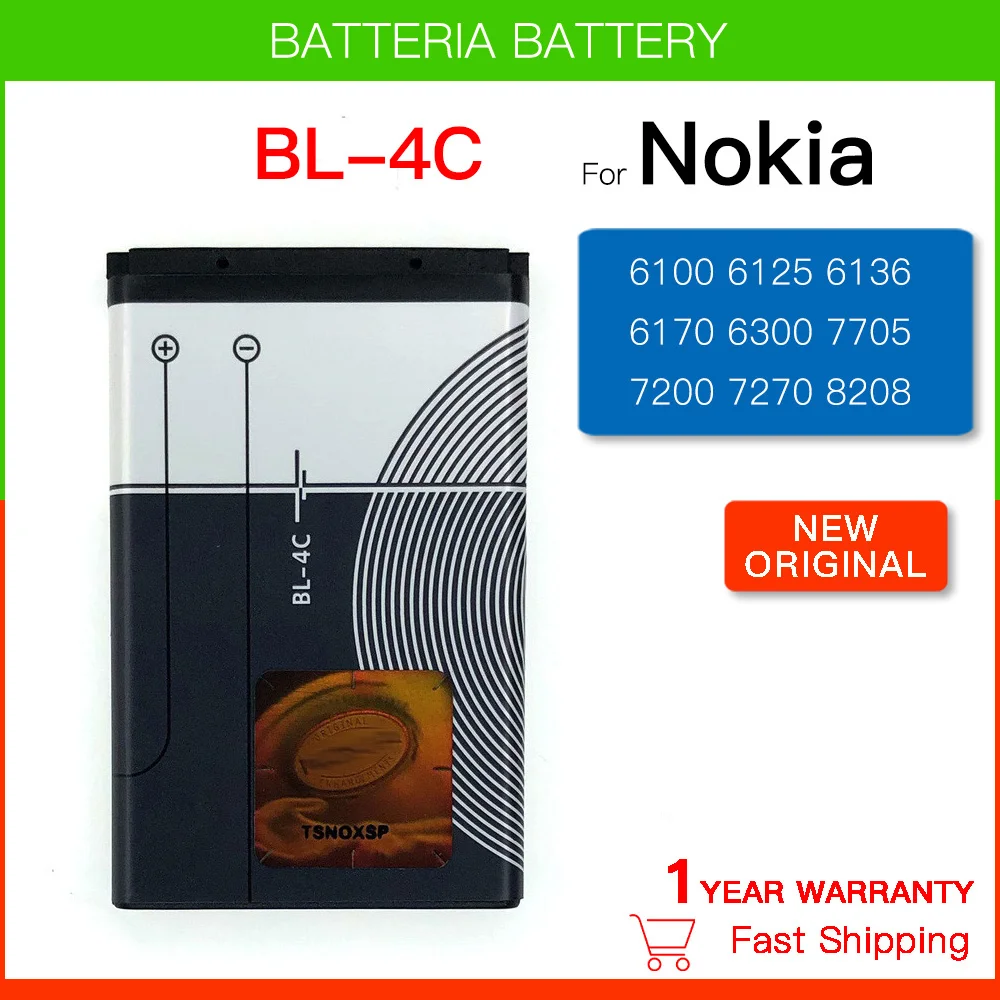 Original Replacement battery  BL-4C phone battery for Nokia 6100 6300 6125 6136S 6170 6260 6301 7705 7200 7270 8208 BL4C 860mAh