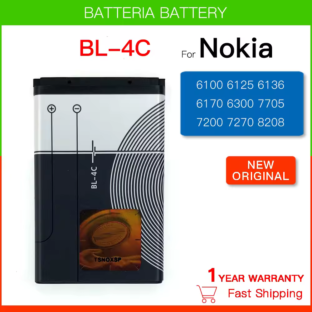 Genuine Replacement battery BL-4C phone battery for Nokia 6100 6300 6125 6136S 6170 6260 6301 7705 7200 7270 8208 BL4C 860mAh