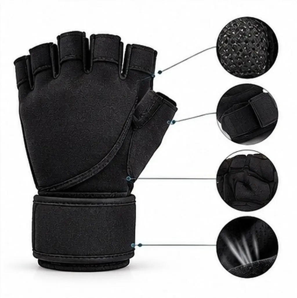 Non-Slip Silicone Gym Gloves for Men Women Workout Weight Lifting Ventilated Design Sweat Wicking Padded Wrist Strap Fingerless