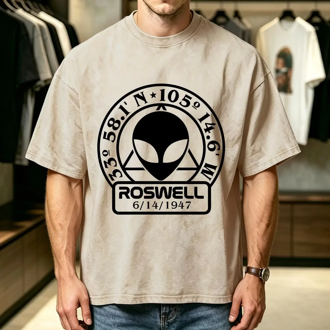 washed T Shirt Roswell Ufo Sighting long or short sleeves vintage Washed Soft Stretched Versatile Unisex fashion Comfortable