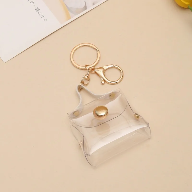 Pu Leather Transparent Square Bag Coin Storage Bag Mini Portable Lipstick Earphone Pouch Wallet with Keychain Pendant New