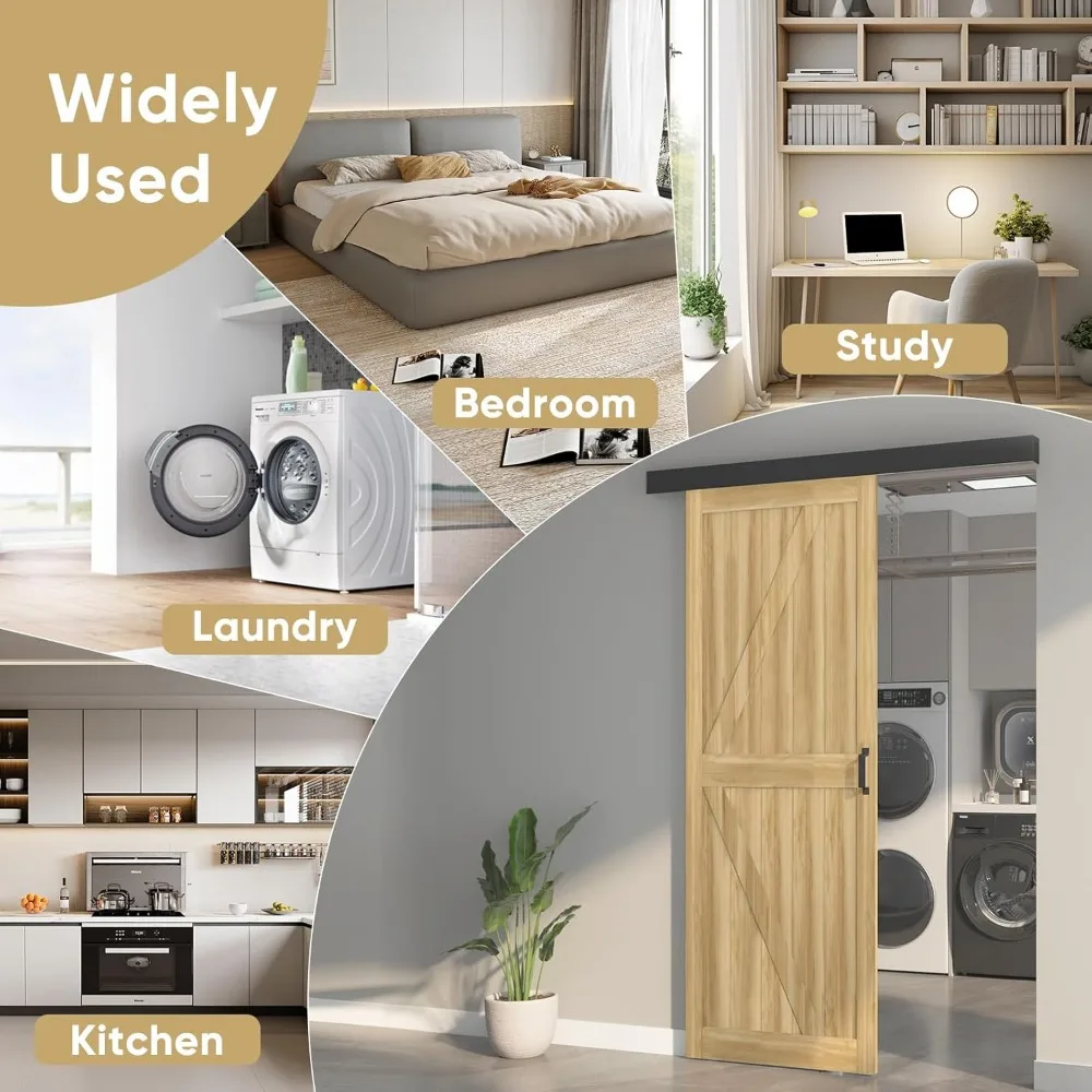 6FT Sliding Barn Door Hardware Track Kit with Door Handles Included, Low Clearance Aluminium Alloy Box Rail Barn Door Track