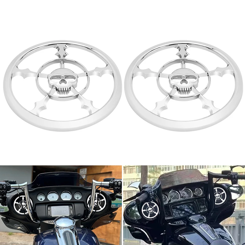 

4 1/2" Chrome Widow Motorcycle Spider Speaker Trim Grill Cover Case For Harley Touring Electra Street Glide Trikes 2014-2023