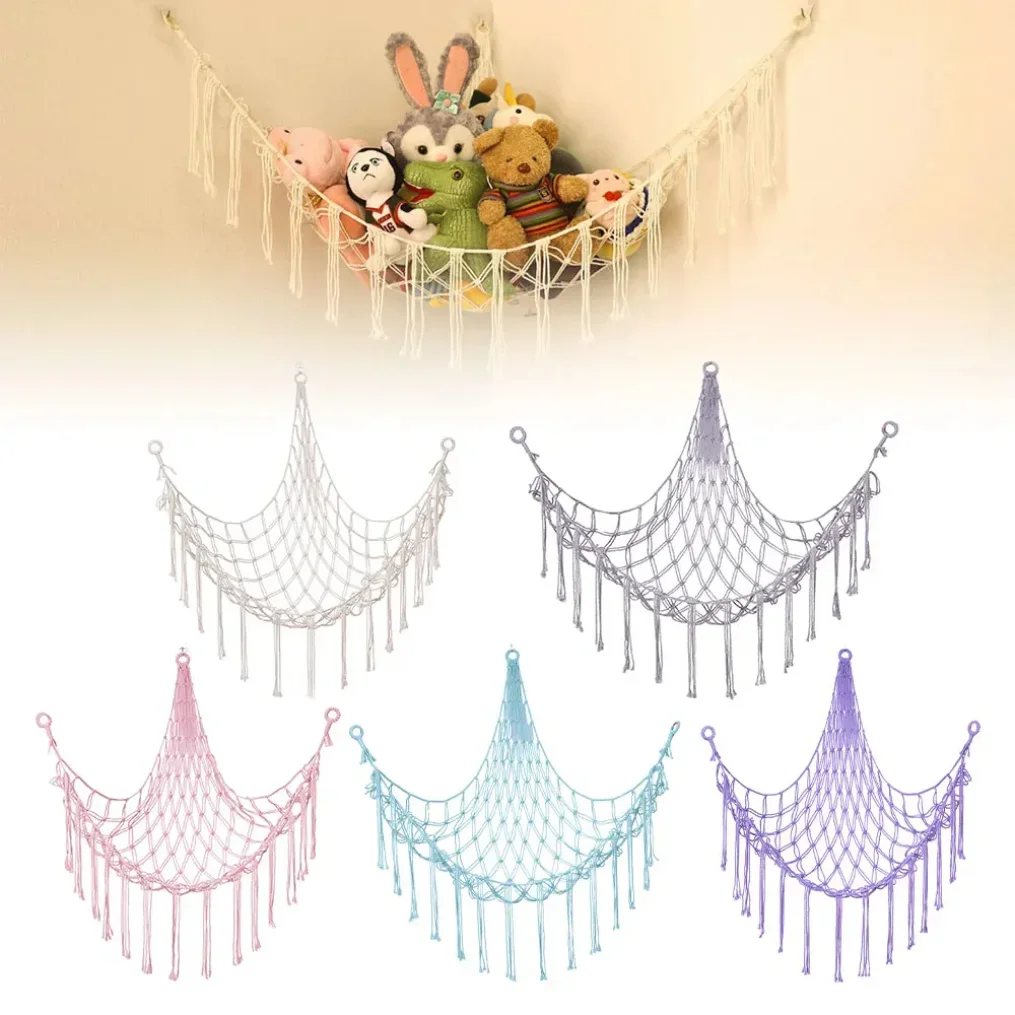 1Pc Toy Hammocks Wall Corner Hanging Storage Net Organizer Woven Kids Stuffed Mesh Hammock Baby Animal Rope Hammock Bag Cotton