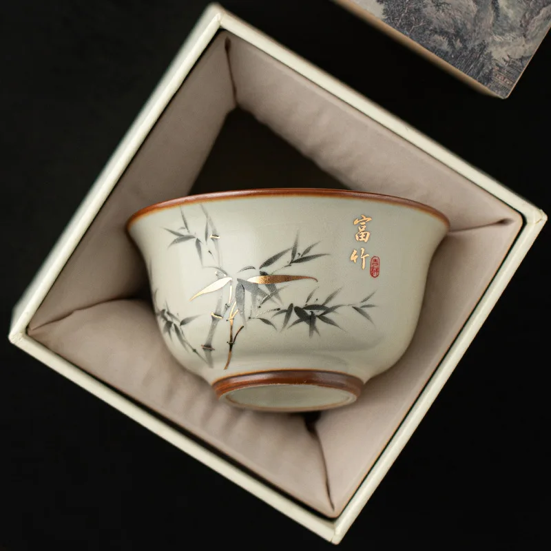 Ru Kiln Crackle Glaze Nurturable Master Single Tea Cup Gift Boxed Kung Fu Tasting Cup Home Office Use