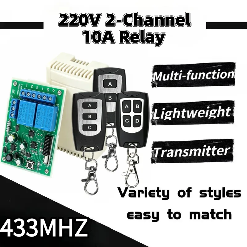 433 MHz AC 110V 220V 2CH RF Remote Control Switch Controller + Universal RF Relay Receiver For Light Garage Door Opener