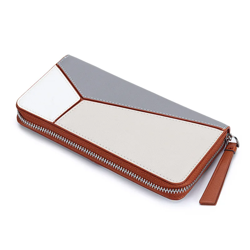 2025 New Genuine Leather Women's Long Wallet with Contrast-Color Design, Spacious Zip Closure Clutch Purse