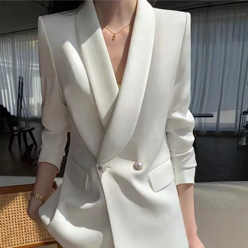 Traje de otoño para mujer, traje de dos piezas, temperamento de moda, traje profesional de sentido superior, traje blanco informal para mujer