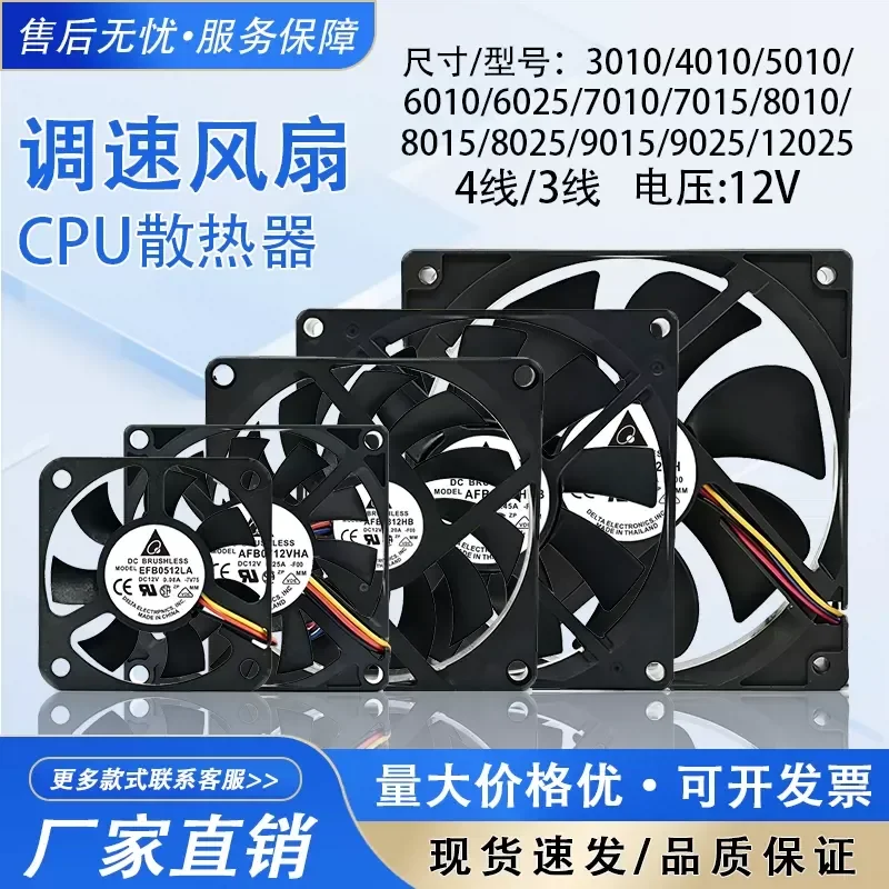 for Delta 3cm 4cm 5cm 6cm 7cm 8cm Chassis CPU Radiator PWM Temperature Control Speed Regulating Cooling Fan