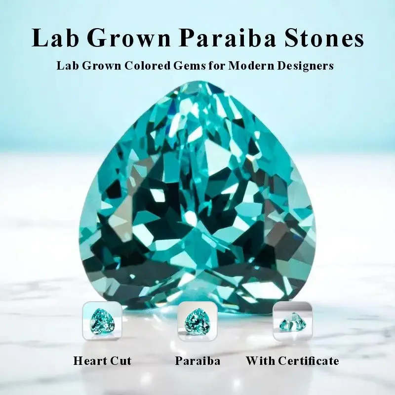 Heart Shape Lab Grown  Paraiba VVS1 Stone for Charms Diy Advanced Jewelry Making Bracelet Materials Selectable AGL Certificate
