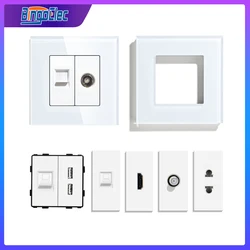 Bingoelec USB Wall Socket French Brasil Socket with TV Connector HDMI CAT6 RJ45 Internet Computer Data Outlet DIY Function Parts