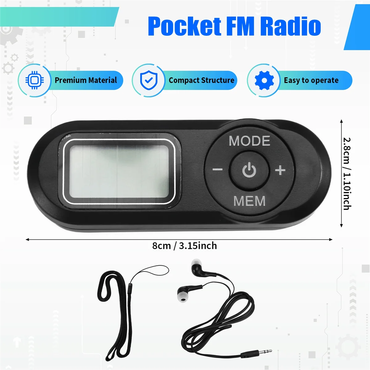 

POP-lMini Portable FM Radio, Pocket Radio Receiver with Earphone FM Bass Stereo Radio For Walking Running