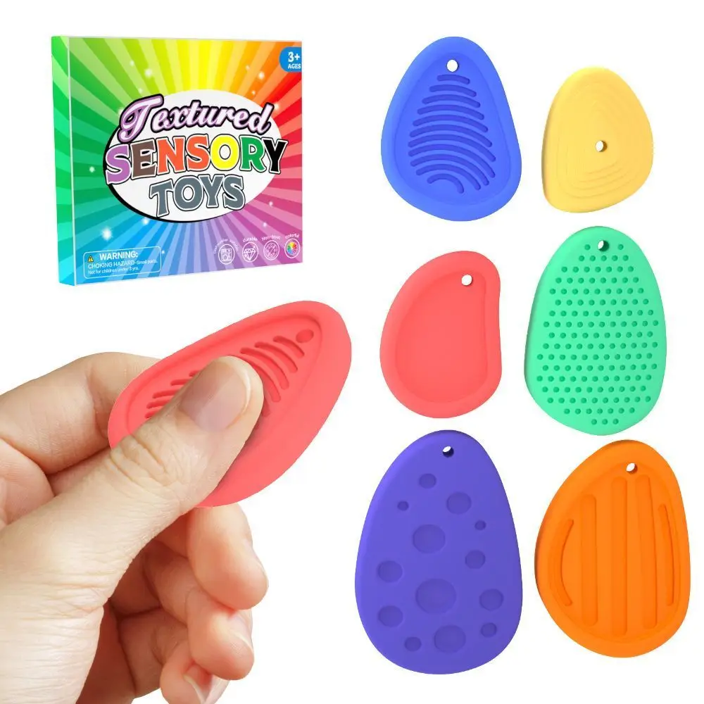 

Fidget Sensory Toys for Kids Adults 6 PC Silicone Worry Stone for Autism ADHD Teens Silent Calm Down Toy Quiet Fidgets Stress It