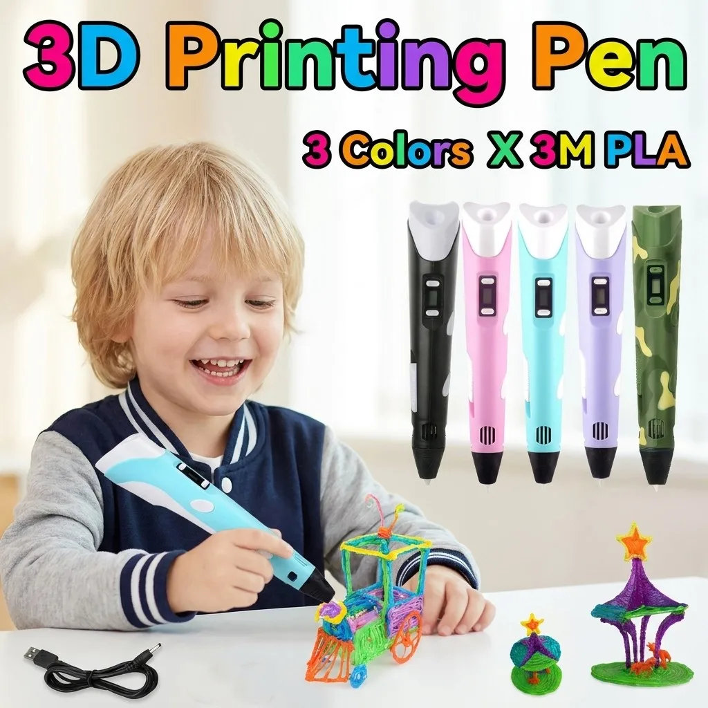 

3D Printing Pen With LCD Screen Compatible PLA Filament DIY Drawing Pen Safe Paiting for Children Christmas Birthday Gift.