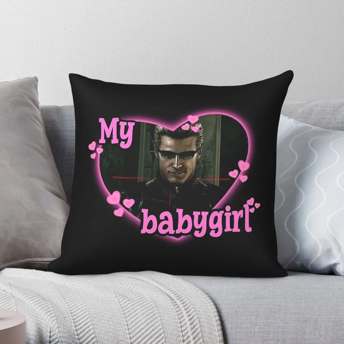 My Babygirl Albert Wesker Square Pillowcase Polyester Linen Velvet Creative Zip Decorative Car Cushion Cover 45x45