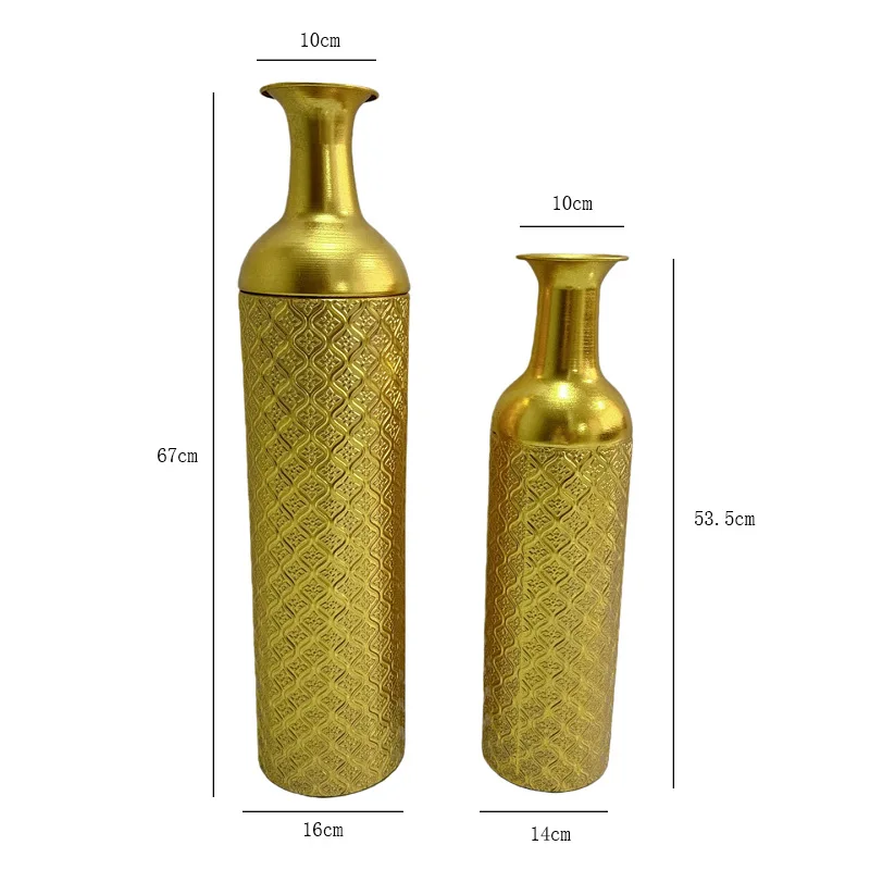 

Modern light luxury metal large vase retro gold hollow flower arrangement home living room corridor decoration floor flower buck