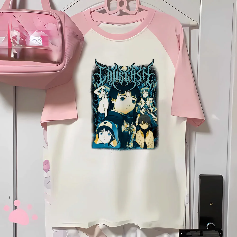 Camiseta de Serial Experiments Lain para mujer, moda coreana, camisetas con memes, camisetas divertidas de jojifuku, manga, liquidación