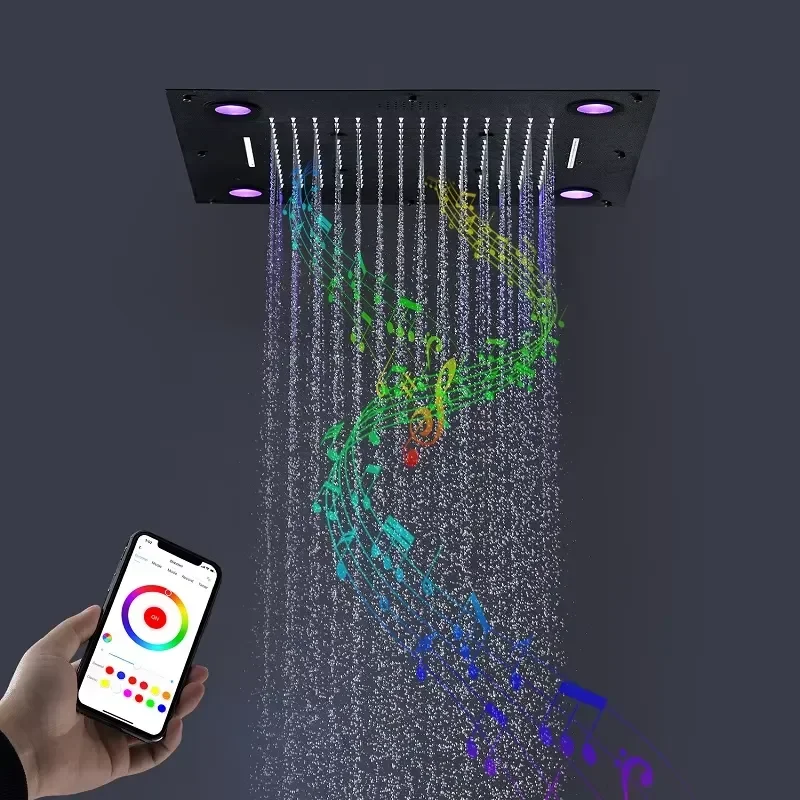 Bathroom Faucets Accessories Music Rain Shower Jets System Matt Black Square Rainfall Shower Head Bath Rooms Duchas