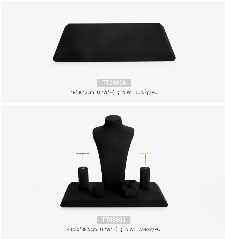 Oirlv Schwarzes Mikrofaser-Schmuck-Display-Set mit Metallständer für Halsketten, Ohrringe, Armreifen und Ringe – Detail 7