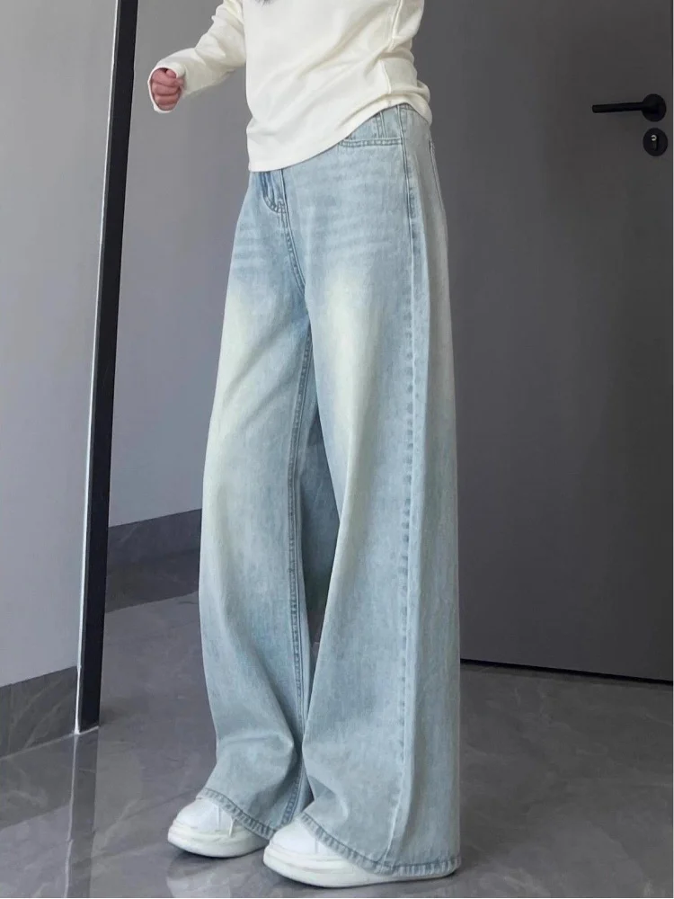 

Женские осенние широкие прямые джинсы грушевидной формы с высокой талией для тонкого образа