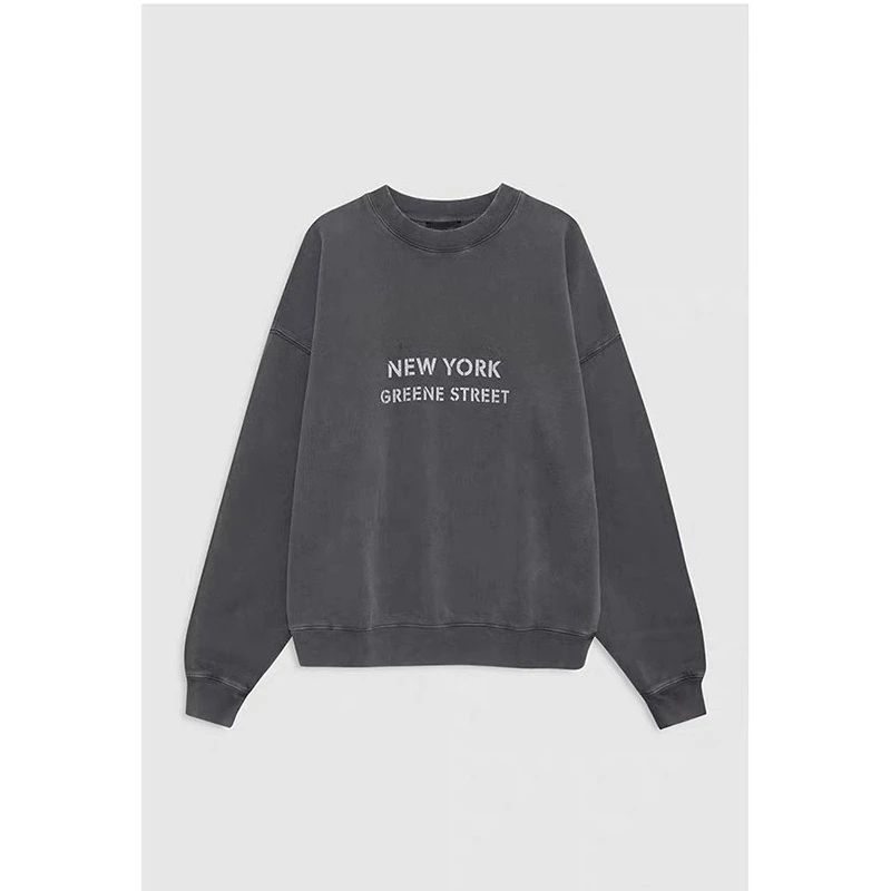 25 الخريف والشتاء طباعة الحروف الكلاسيكية الجديدة، مياه الغسيل، ألوان القلي، سترة نسائية قديمة باللونين الأسود والرمادي #5