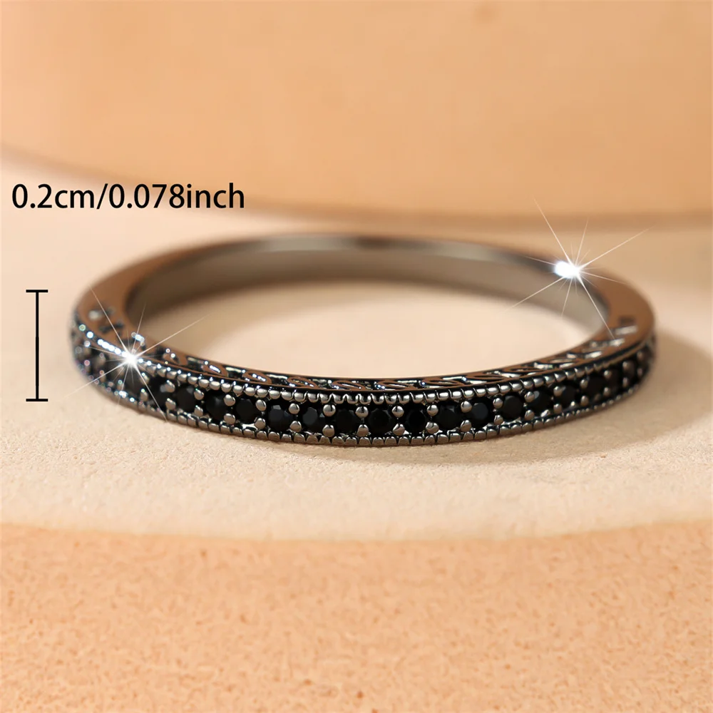 Antike Verlobungsringe mit schwarzem Zirkon und kleinem rundem Stein für Frauen, Vintage-Ring aus schwarzem Metall, Hochzeitsschmuck, Valentinstagsgeschenke – Detail 5