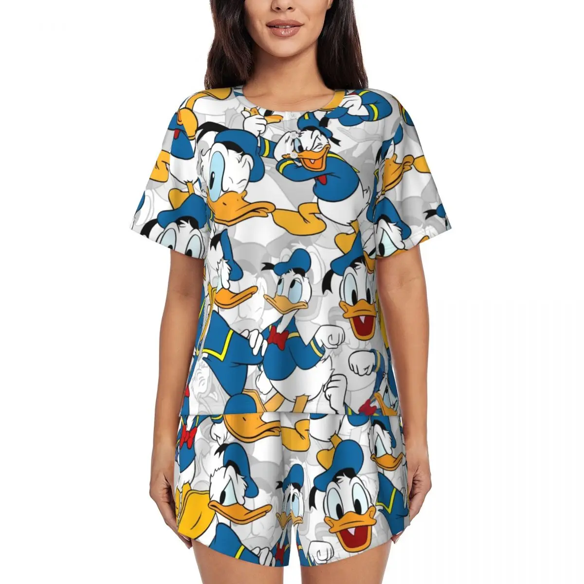 

Women's Happy Donald Duck Pajamas Set Custom Printed Short Sleeve Sleepwear Loungewear Pjs 2 Piece Sets