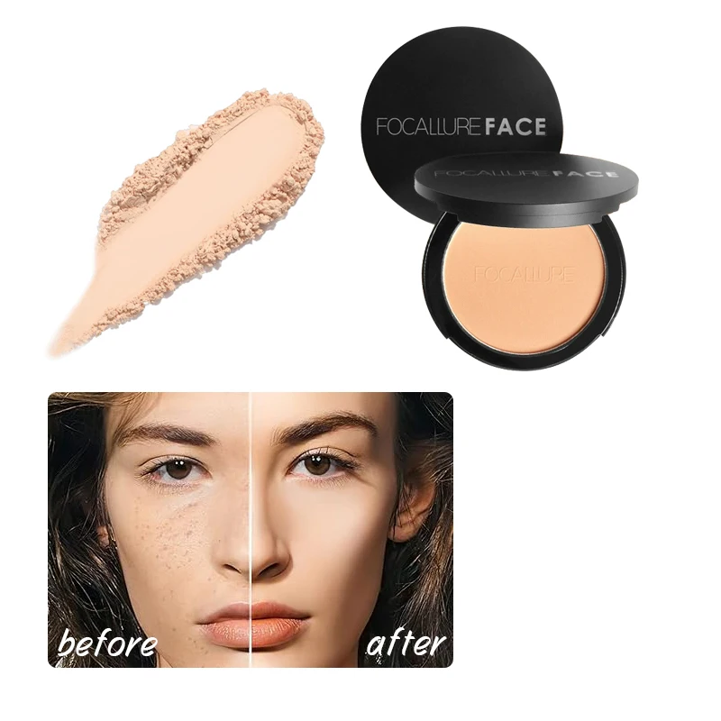 

FOCALLURE Flawless Pressed Powder: Стойкая матовая компактная пудра-основа для лица, портативная, для макияжа