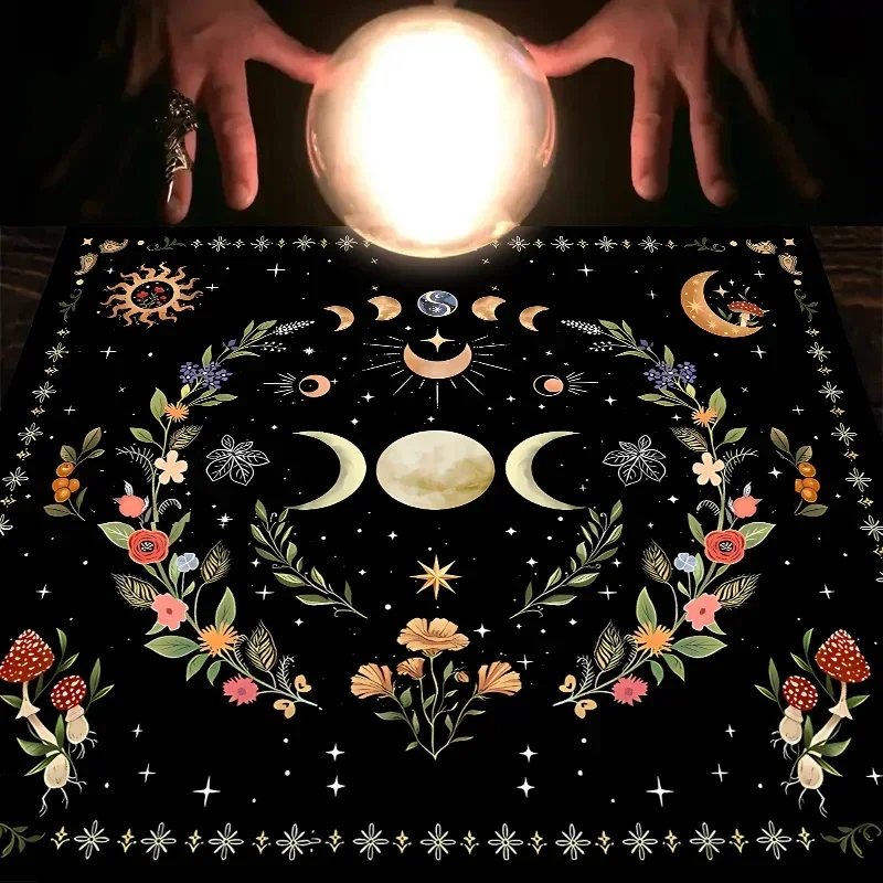 1pc Tarot tablecloth, altar cloth, moon phase, sun, starry sky, flowers, witchcraft, altar ritual decoration props