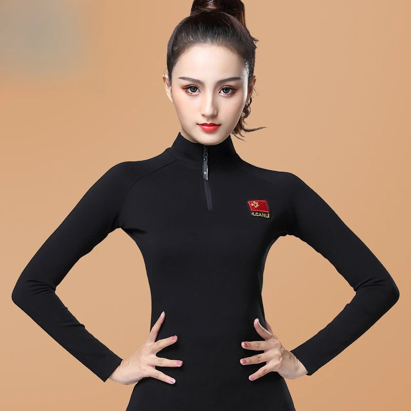 여성용 성인 라틴 댄스 탑 긴 소매 가을 겨울 공연 의상 볼룸 모던 스탠다드 댄스용